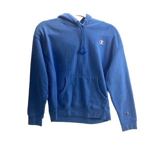 Champion Blue Pullover Hoodie Drawstring Sweatshirt Size Medium Pre-Owned Great - Picture 10 of 12